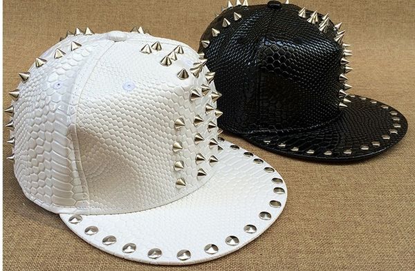 

for syle pu women hop tivet hip spike punk rock hat hat street leather baseball studs celebrity casquette men jazz mqssa, White;black