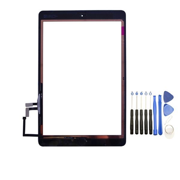 10 Stück Touchscreen-Glas-Digitizer mit selbstklebenden Tasten für iPad Air mit Werkzeug, Schwarz und Weiß