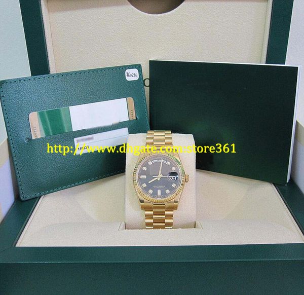 

store361 new arrive watches automatic mens watches 18k yellow gold black diamond president model #118238, Slivery;brown