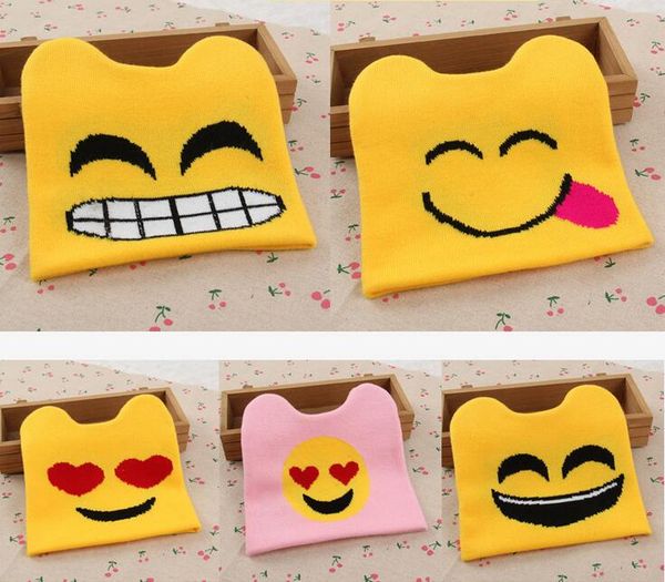 

new baby toddler winter beanie warm hat crochet emoji earflap knitted warm caps yellow color fashion