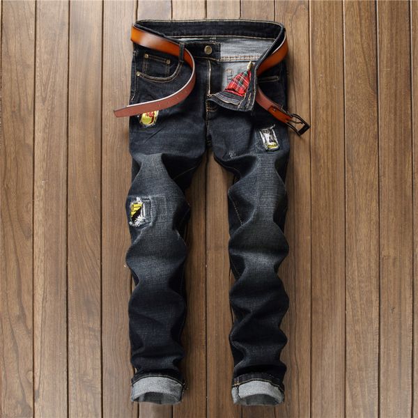 

damage fashion denim rock biker destroyed jeans hole jeans pants cool wash jogger new hip street casual hop men high mens unoff, Black