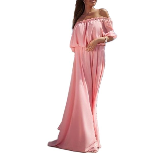 

wholesale- women's solid chiffon maxi long dress off shoulder party dresses long gown, White;black