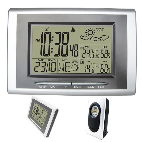 Freeshipping Digitaler Wecker Funkgesteuerter Sensor RCC DCF Drahtlose Wetterstation mit Innen-Außenthermometer Hygrometer