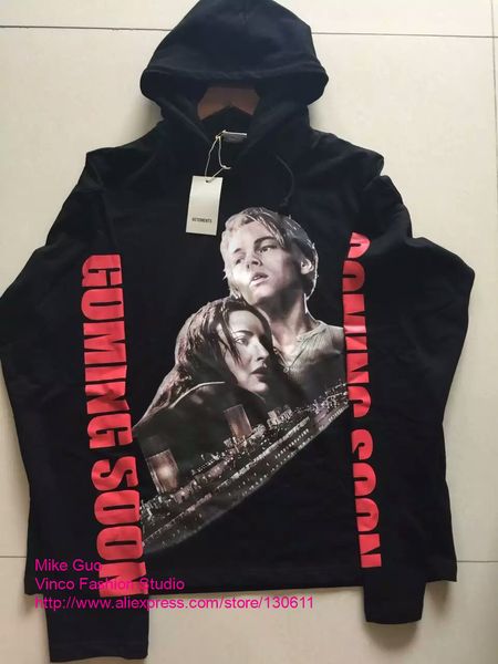 

оптовая-лучшая версия 2016 осень зима титаник vetements негабаритных многоцветный печати графический хлопок черный пуловер толстовка, Black