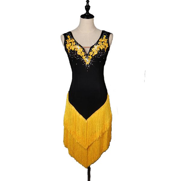 

latin dance dress women girls latin salsa dance competition dresses tassel samba costumes d0182 rhinestones appliques sleeveless, Black;red