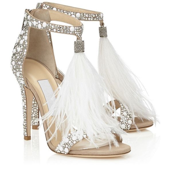 

Cry tal embelli hed white feather fringed rhine tone high heel andal bridal wedding hoe women ladie tiletto pump