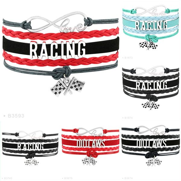 

Бесконечность Любовь 7 8 Гонки Вне Закона Флаг Шарм Браслеты Для Женщин Мужчины Ювелирные Изделия Nascar Автомобиль Красный Черный Воск Кожаный Браслет Обруча