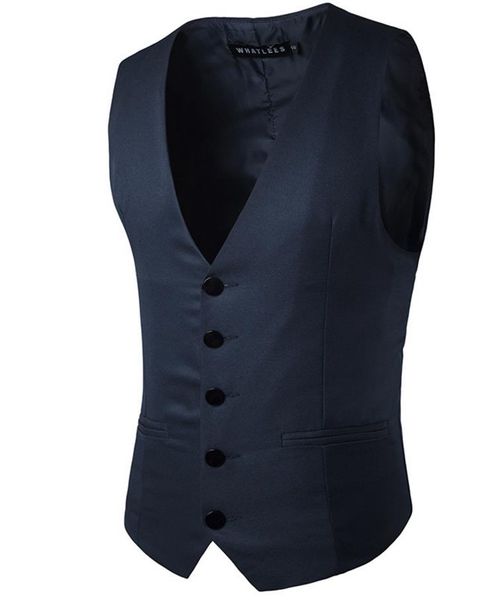 

single breasted vest men sleeveless solid color design v neck belt cotton slim fit for man dress vest business party, Black;white