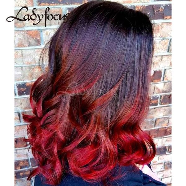 Lady Focus Ombre Red Full Lace Wigs With Baby Hair Human Hair Wigs