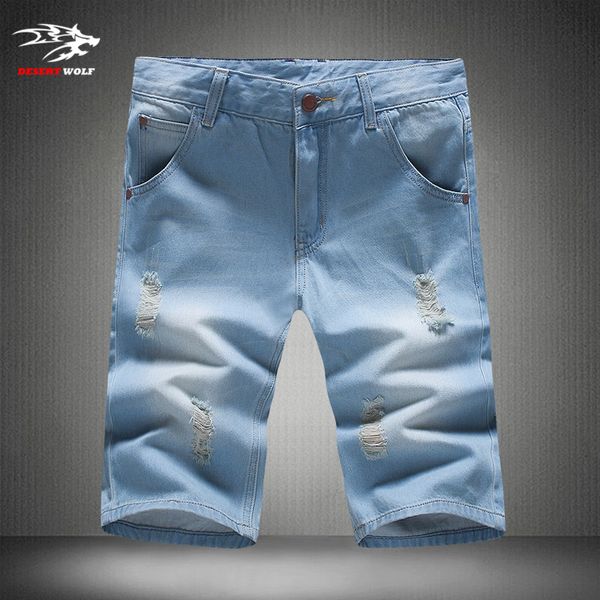 Atacado-verão 2016 shorts masculinos moda denim shorts coreanos calças finas casuais buraco calça calça de brim mais tamanho 28-38 jardas frete grátis