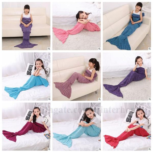 Mantas de cola de sirena para niños Mantas de sirena de ganchillo a mano Traje de sirena Sacos de dormir de sirena de capullo Cama de punto Sofá Mantas Regalos B1360 10