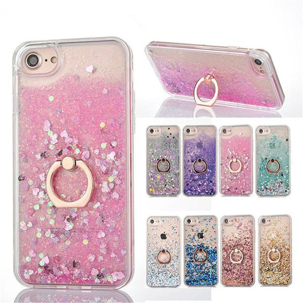 Bling Liquid custodia per iPhone x 8 7 QuickSand Dynamic Ring Holder Cases Custodia in telaio TPU per iPhone 6 6S 7 Plus