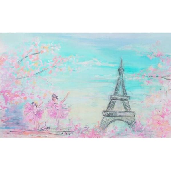 Fondali Fotografia Neonato Digitale Dipinto Fiori Rosa Cielo Torre Eiffel Sfondo Danza Bambini Bambini Ritratto Studio Sfondo