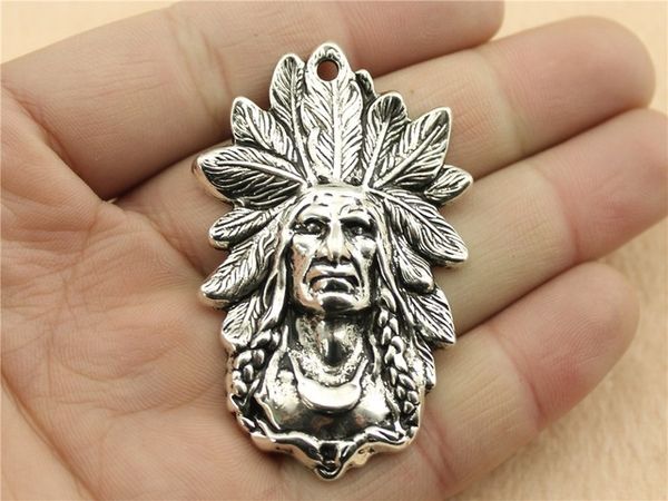 

Wholesale- WYSIWYG 1pcs 58*35mm antique silver color chief charms