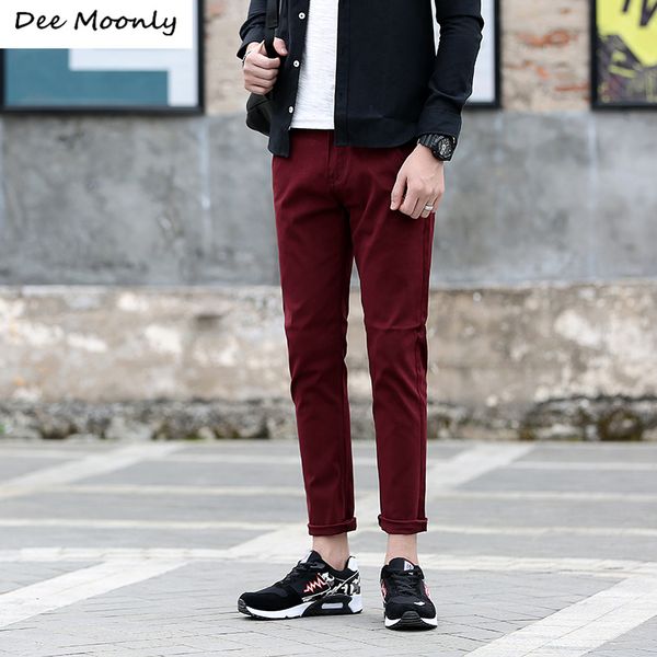 

wholesale- dee moonly 6 colors men leisure brown ankle pants 2017 spring autumn trousers men's straight casual pants fashion trousers, Black