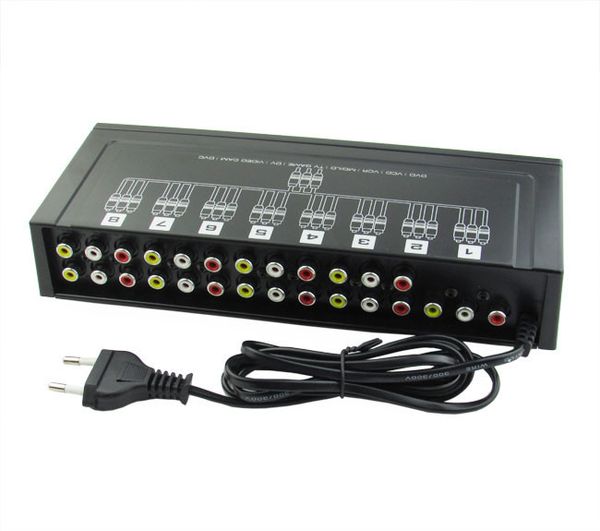 

8 Ports 1 In 8 Out 8 ways 3 RCA AV Audio Video Splitter Amplifier Box for TV Box HDTV DVD VCD