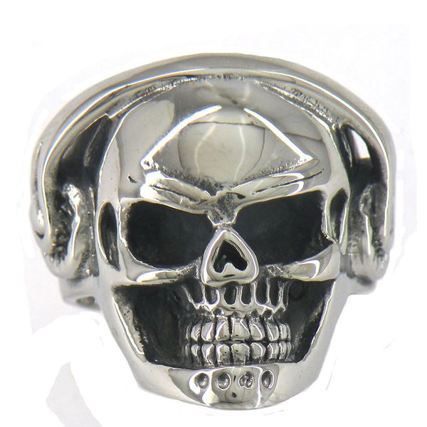 

fanssteel stainless steel punk vintage mens or womens jewelry signet wearing earphone music skull biker ring 11w62, Silver