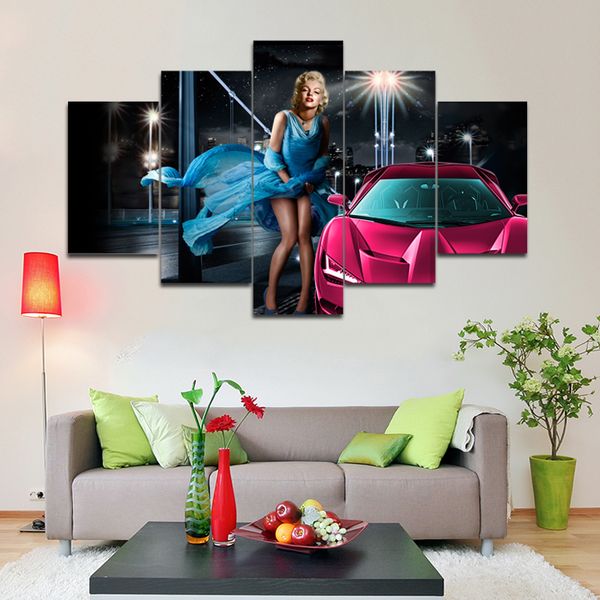 2019 New Marilyn Monroe And Car Canvas Paintings 5 Panel No Frame Home Decor Wall Printed Picture Drop Shipping From Tian7777777 18 1 Dhgate Com