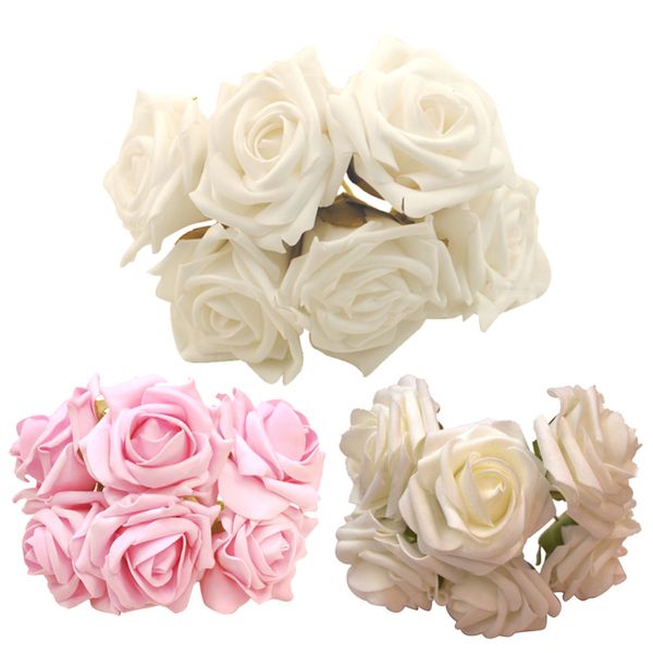 Wholesale-6pcs Artificial Flower Rose EVA Foam DIY Bride Roses For Wedding Party Decoration Home Decoration Simulation Flowers Houseware