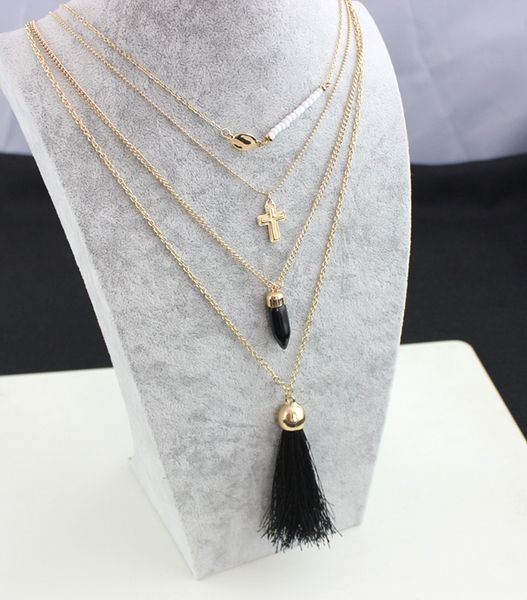 

kite durzy multitayers chains tassel necklace necklace, boho stone pendant, sweater necklace, and hign quality, Silver