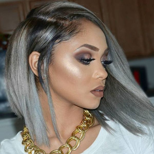 Brazilian Malaysian Ombre 8inch 1b Silver Grey Bob Human Hair Wigs