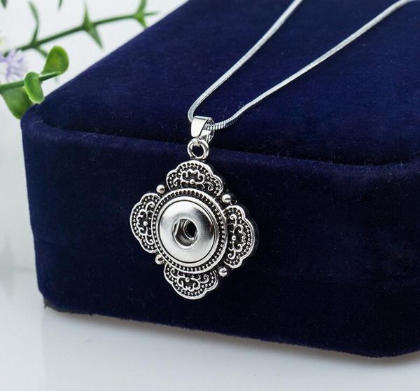 

античный серебряный цветы кулон с серебряной цепочкой ожерелья кнопка 12 мм защелки ювелирные изделия ожерелья подвески для женщин ювелирные, Silver