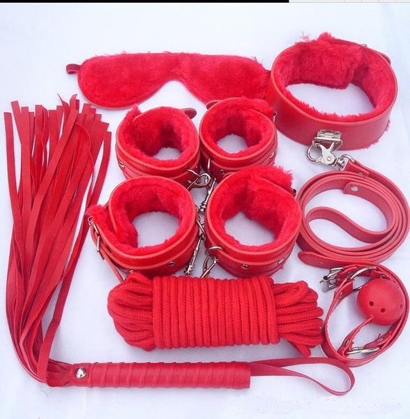 

slave bondages 7pcs/set bondage blindfold set bondage kit roleplay rope whip handcuffs fetish ball black/red/pink/purple wholesale gag xllh