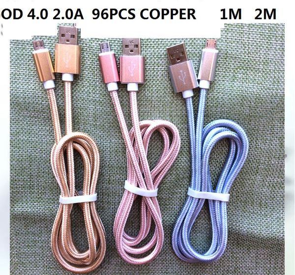 

1m od 4,0 2.0a 96 меди скорость charge алюминиевого металла нейлон плетеный кабель micro usb синхронизации данных зарядный провода type c дл