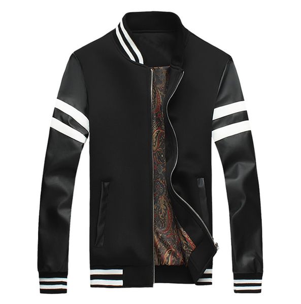 

Plus Size 5XL Bomber Jacket Men Baseball Jacket Black White Fashion PU leather Jacket Winter and Autumn Manteau Homme Casual Coats