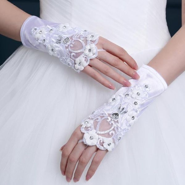 

white wrist length lace rhinestone beaded bridal gloves 2020 new arrival gloves bridal accessories cpa1080