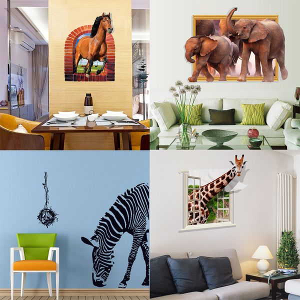 Mixed Style 3d Animal Wall Decals Stickers Zebra Horse Elephant Mixed Style 3d Animal Wall Decals Stickers Zebra Horse Elephant Giraffe For Kinds Room