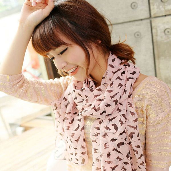 

wholesale- 1 pc brand new the cat design scarf for lovely girls fashion chiffon scarf clothing accessories, Blue;gray