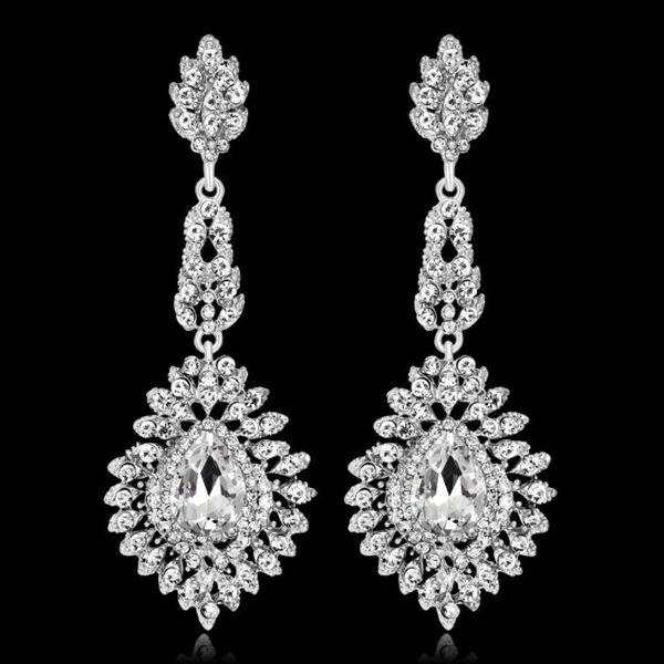 

Elegant Teardrop Crystal Wedding Long Earrings for Women Prom Party Jewelry for Brides Bridesmaid free shipping
