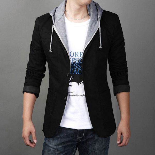 

wholesale- new 2017 spring and autumn male blazer slim plus size with hood casual suit jacket even the hat suit hooded leisure suit t-010, White;black