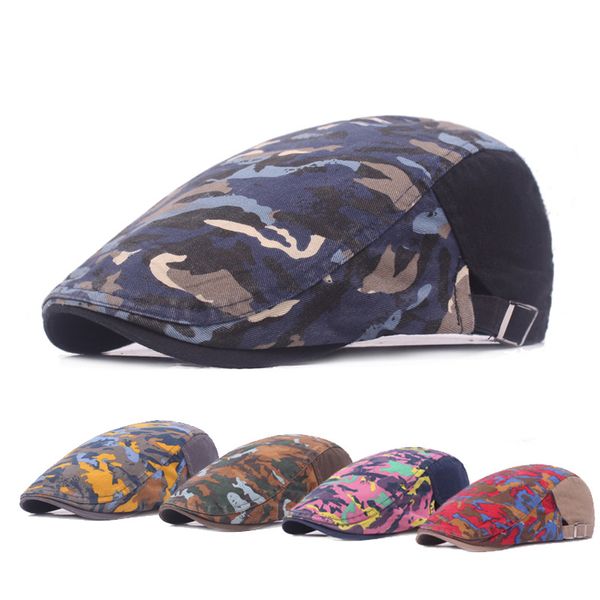 2017 New Fashion Unisex Camouflage Stampa Beret Cap Gorras Planas Duckbill Newsboys Cappelli Ivy Cabbie Caps Per uomini e donne