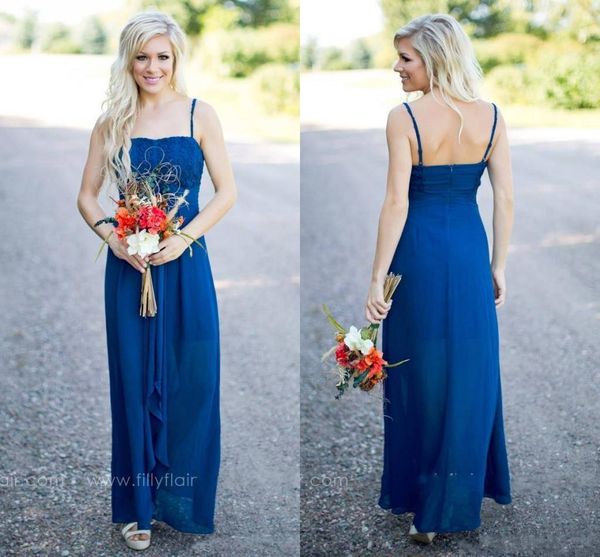 

2017 новый королевский синий шифон кантри стиль платья невесты спагетти ремень сексуальная длинное кружево дешевые свадебные гость платья го, White;pink