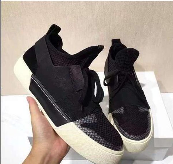 

with box] deluxe brand comfortable sneakers sand net leather mens'women casual fashion race race runner sneaker shoes lace up flats 38, Black