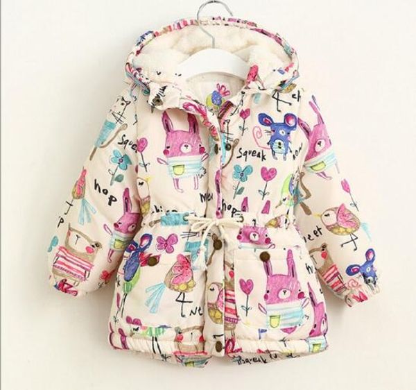 

Winter kids girl cartoon animals painting print hoodies coat winter girl cashmere zipper long sleeve warm coat outwear kids clothing