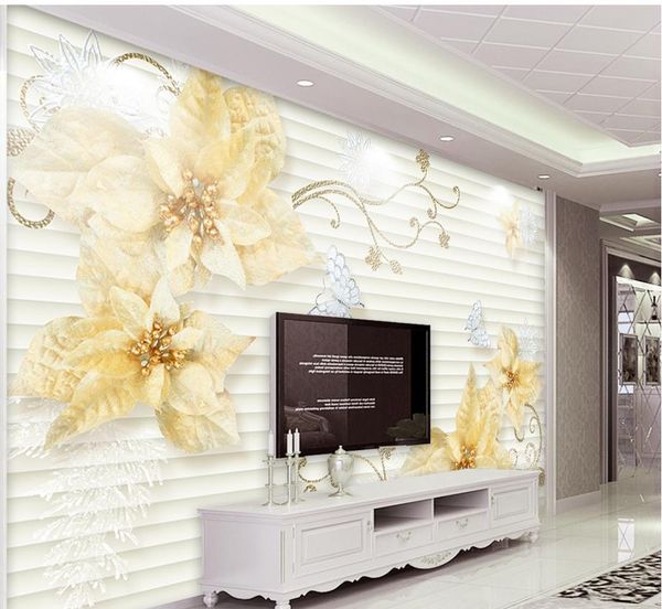 

custom any size gold flower pearl diamond butterfly 3d 3d background wall