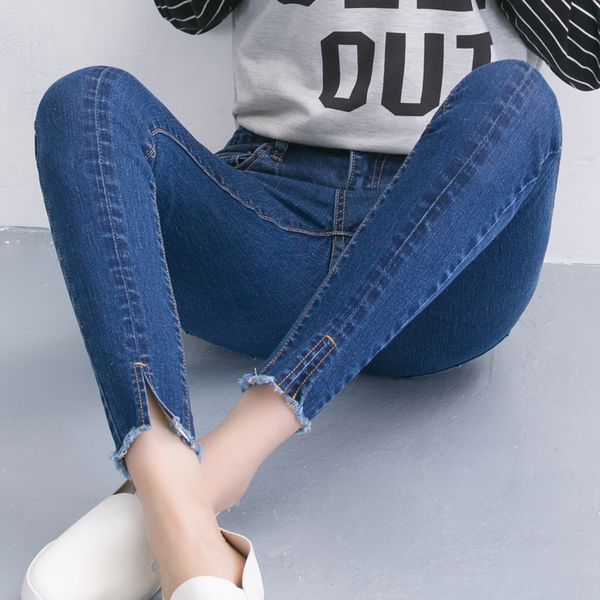 

wholesale- 2016 autumn and winter high waist jeans female ankle length trousers elastic slim black skinny pants pencil pants plus size, Blue