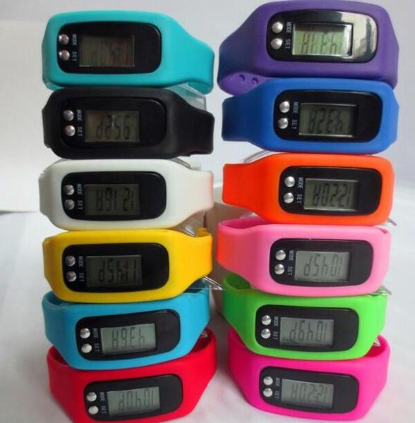 

600pcs/lot mix 12colors fashion digital lcd pedometer run step walking distance calorie counter watch bracelet led pedometer watches lt023, Slivery;brown