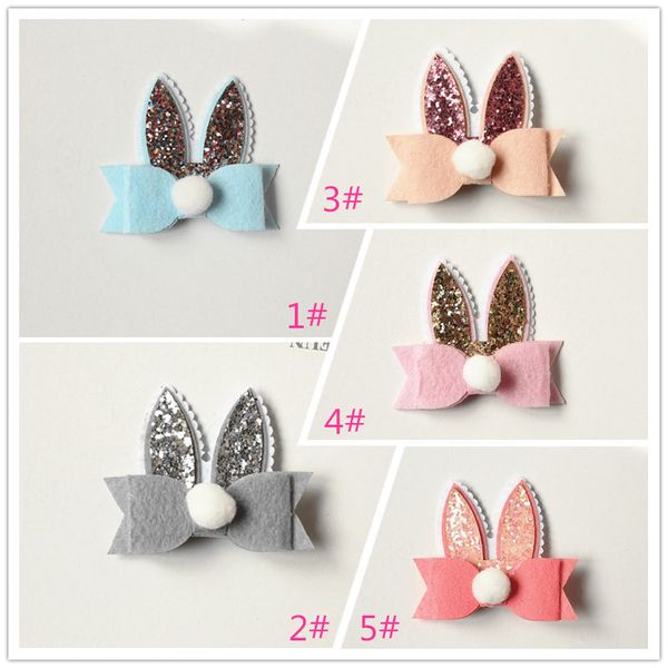 20pcs Cartoon Rabbit Ear Hair Bow Prince Baby Girl Hair Clips Archi Tornante con Soft Ball Kids Cute Animals Barrettes