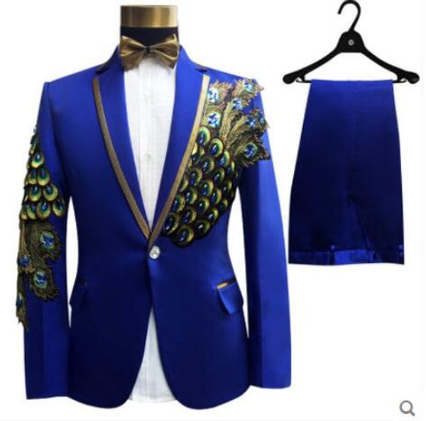 

(jacket+pants+bow tie+belt)fashion suits set groom wedding prom party red black blue slim costumes blazers flower formal dress show bar, White;black