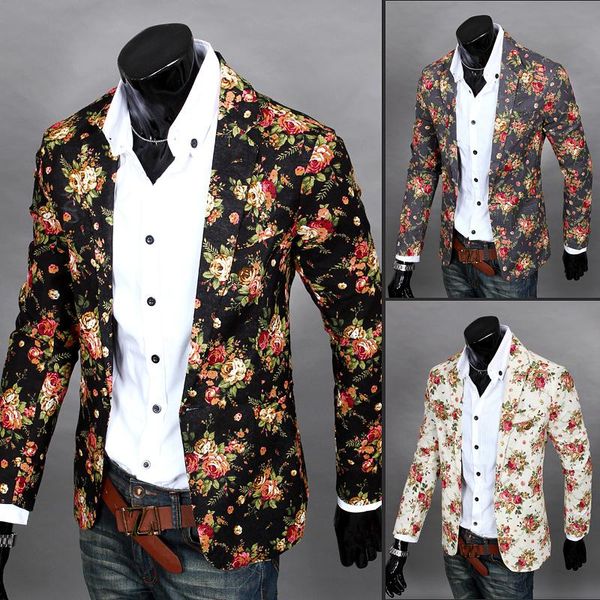 

wholesale- men slim three-dimensional cut male blazer flower suit, White;black
