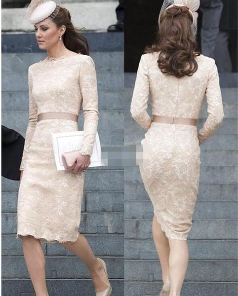 

кейт миддлтон короткие кружева вечернее платье выпускного вечера 2017 совок с длинным рукавом старинные кружева плюс размер шампанского знам, Black