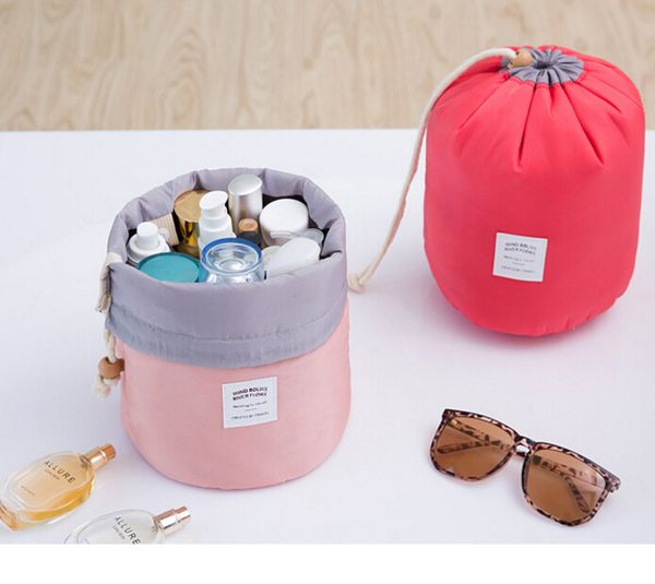 

waterproof round cylinder cosmetic bag nylon drawstring women's makeup bags travel wash storge bag sell