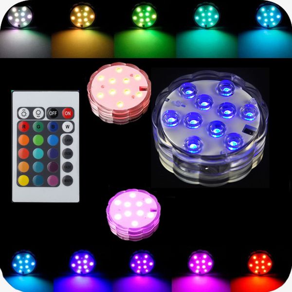 Led Su geçirmez Dalgıç Işık 10-LED RGB Yüksek Parlaklık Dekorasyon lamba Sualtı Renk Uzaktan Kumanda ile Işıklar AA Pil değiştirme