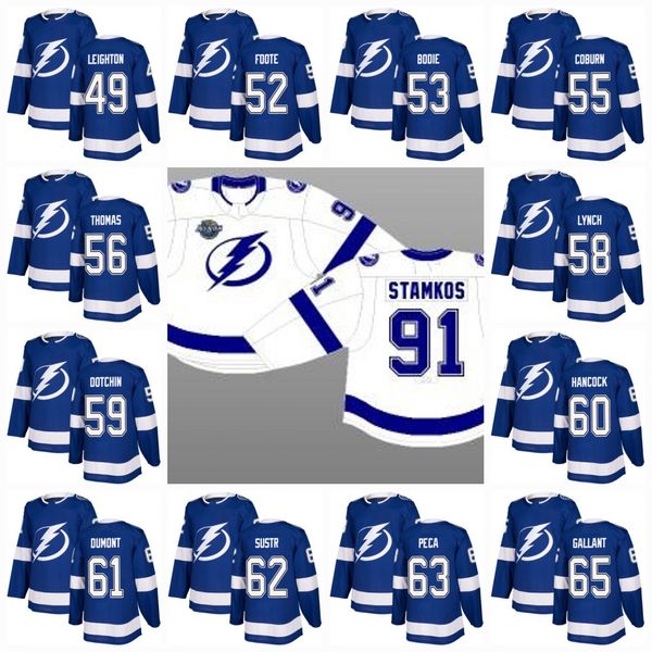 

100th Patch Tampa Bay Lightning 2017-2018 Michael Leighton Callan Foote Mat Bodie Braydon Coburn 56 Ben Thomas Cameron Darcy Hockey Jerseys