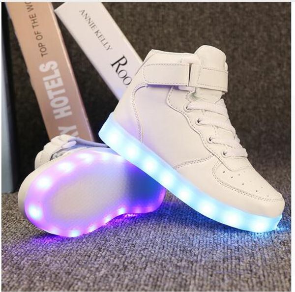 

Светодиодные светящиеся кроссовки девушки мальчики повседневная Детская обувь высокий светящийся с перезарядкой загорается моделирование подошва для детей неоновая корзина