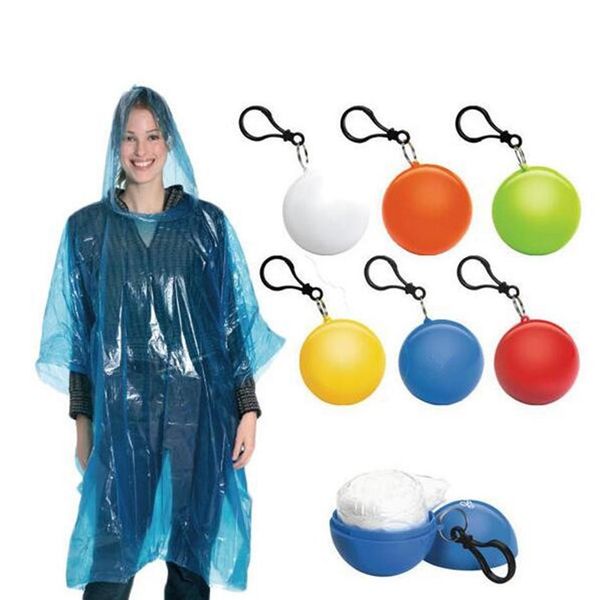 Impermeabile sferico Portachiavi a sfera in plastica Impermeabili portatili usa e getta Poncho Coperture antipioggia Viaggio Tour Viaggio Pioggia